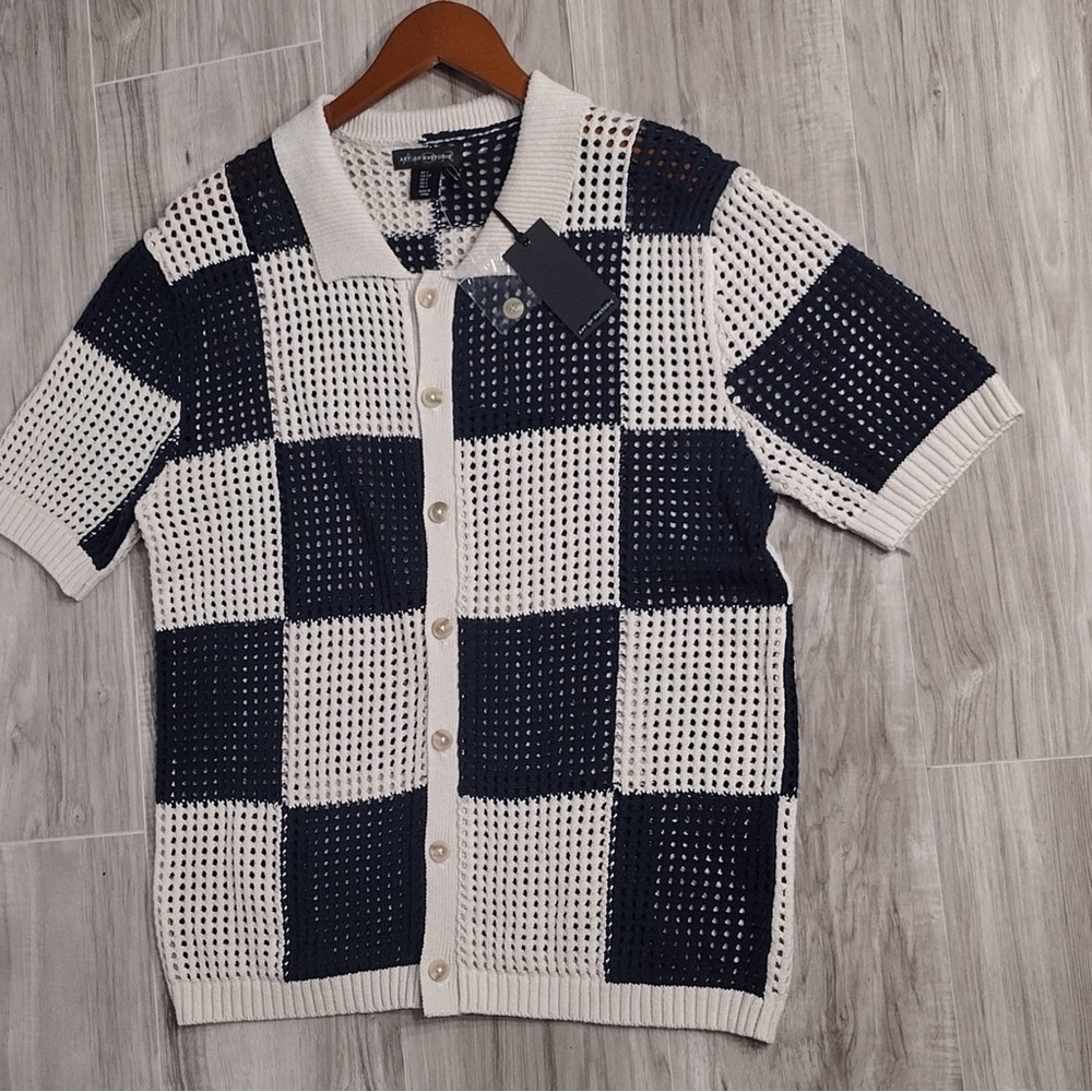Art Of Rhebbric Checkered Knit Short Sleeve Cardigan Size S Brand New Art Of Rhebbric Checkered Knit Short Sleeve Cardigan Size S Brand New